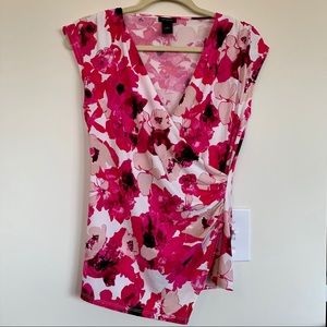 Faux-Wrap Floral Sleeveless Blouse